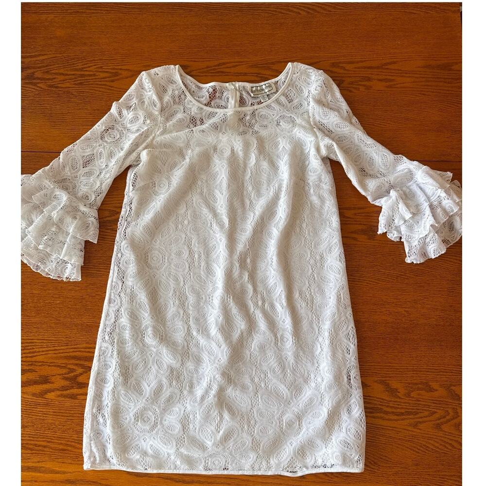Vintage White Lace Dress Bell Ruffle Sleeves Sz 10 90s cottagecore fairycore